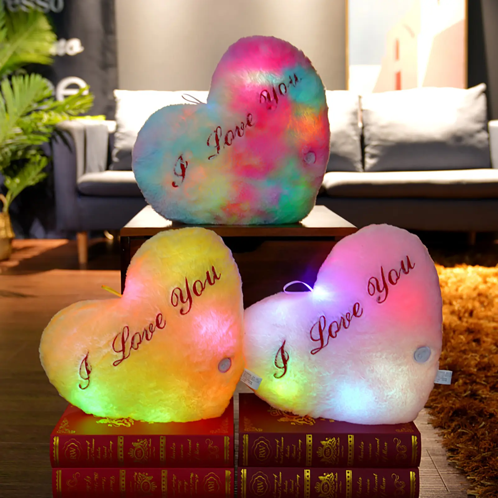 35cm/13.78in Glowing Heart Plush Toy - Colorful Glowing Heart Pillow, Dreamy Heart Creative Decor, Bedroom Sofa Decoration, "I Love You" Confession Gift, Valentine's Day Gift for Girlfriend or Best Friend, Romantic Surprise Glowing Cushion, Birthday Gift
