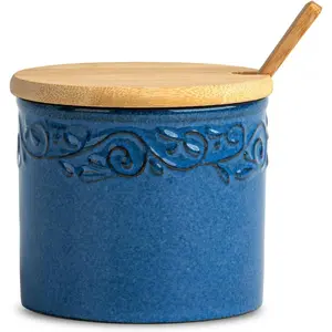 Sugar Bowl With Lid And Spoon Blue Ceramic Jar Sugar Cube Container Sugar Dish With Lid And Spoon Sugar Cube Holder