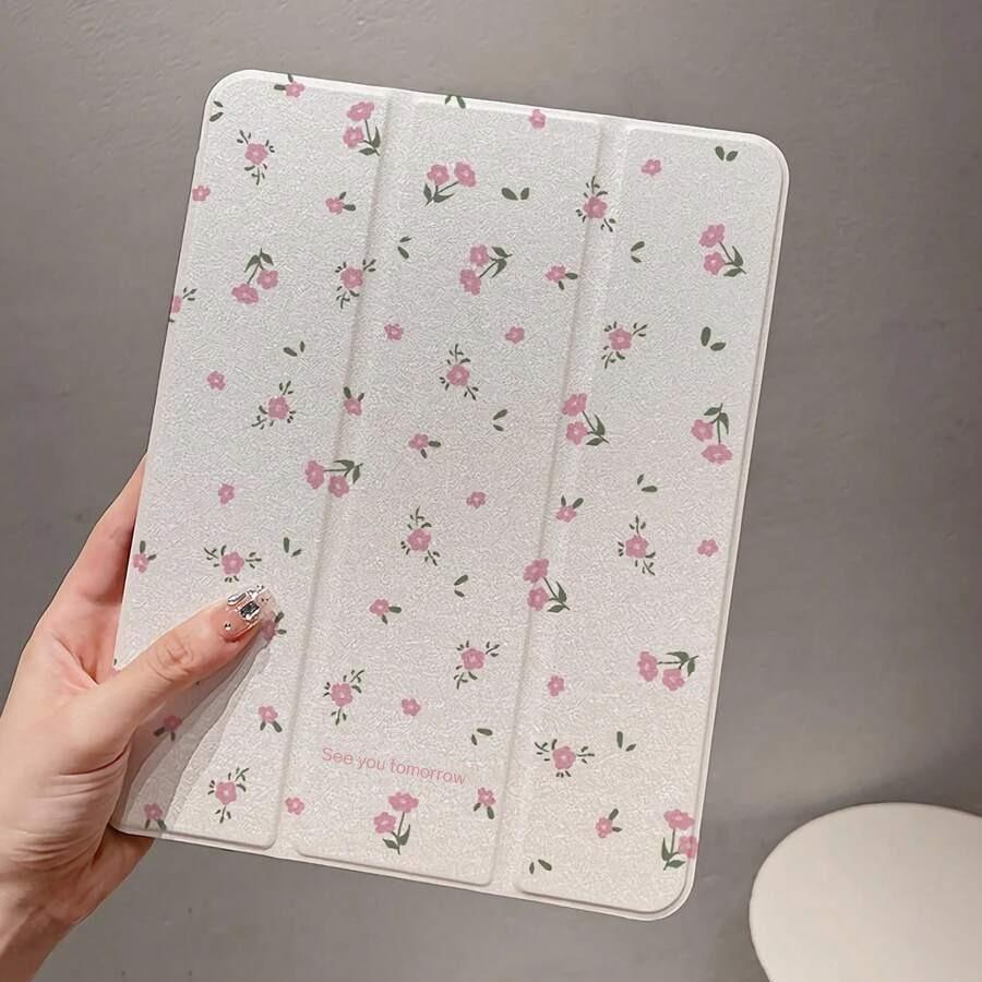 Transparent iPad Case with Foldable Stand, Lightweight Acrylic Cover for iPad 7/8/9, Cute 'see You Tomorrow' Design