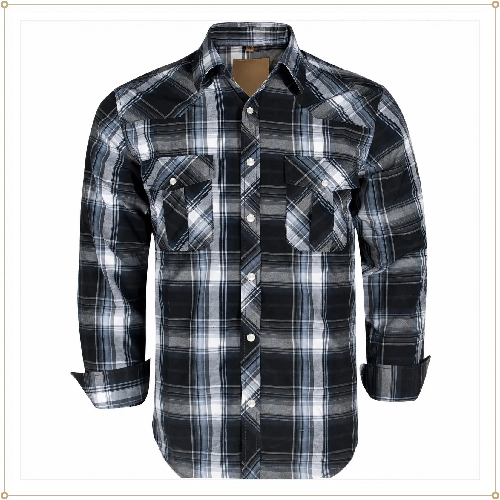 Men's Western Cowboy Pearl Snap Long Sleeve Casual Work ShirtsGift