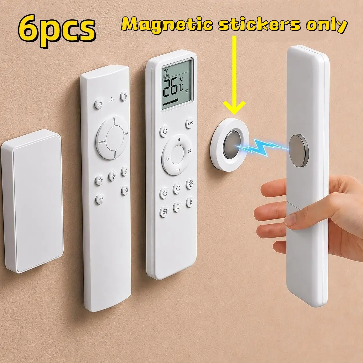 6 Magnetic Remote Holder Stands, No-Drill Wall Mount, Strong Magnet Peel-And-Stick, TV Ac Remote Storage Organiser, Durable, Easy Install, Home Automation