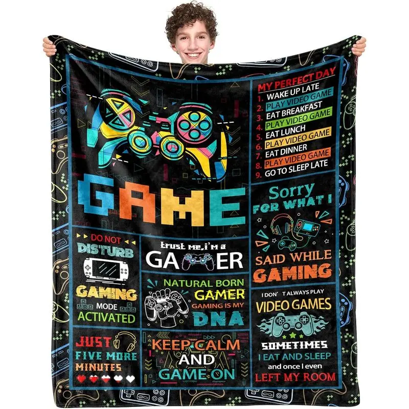 Gamer Gifts Blanket for Boys, Gaming Gift for Adult, Game Controller Blanket Decor for Home Bedroom Birthday, Christmas, Holiday, Thanksgiving Gifts for Son Lightweight Soft Single-sided Printing