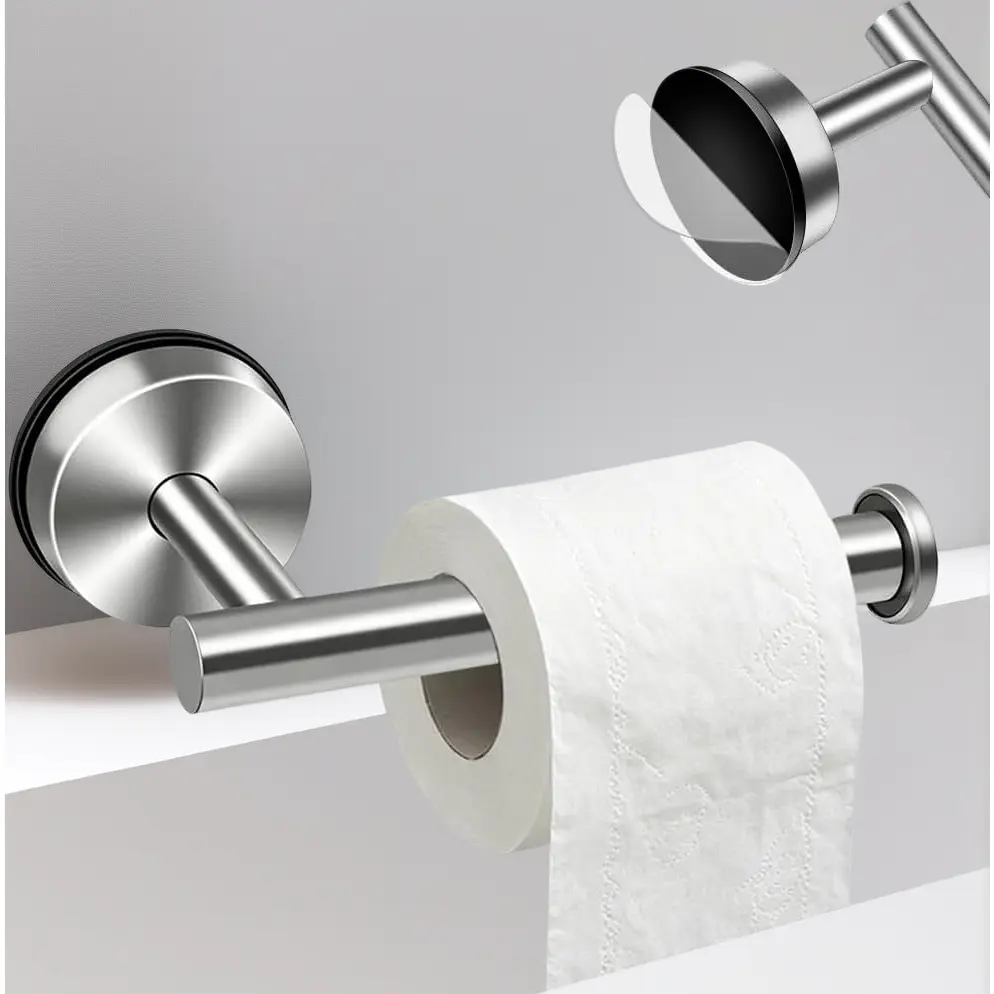 1 Pack Suction Cup Toilet Paper Holder – SUS 304 Stainless Steel No Drill Removable Wall Mount, Waterproof Rustproof Tissue Rack for Bathroom, Fits Smooth Tile Glass Marble