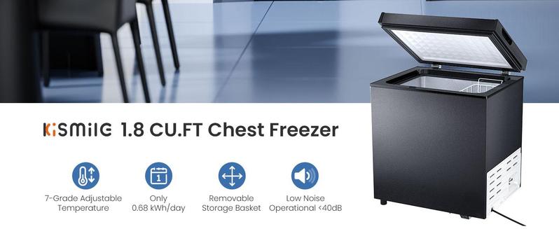 Kismile 3.5 Cubic Feet Chest Freezer with Removable Basket & 7-Grade Adjustable Temperature 6.8°F to -7.6°F for Home Dorm Kitchen Office
