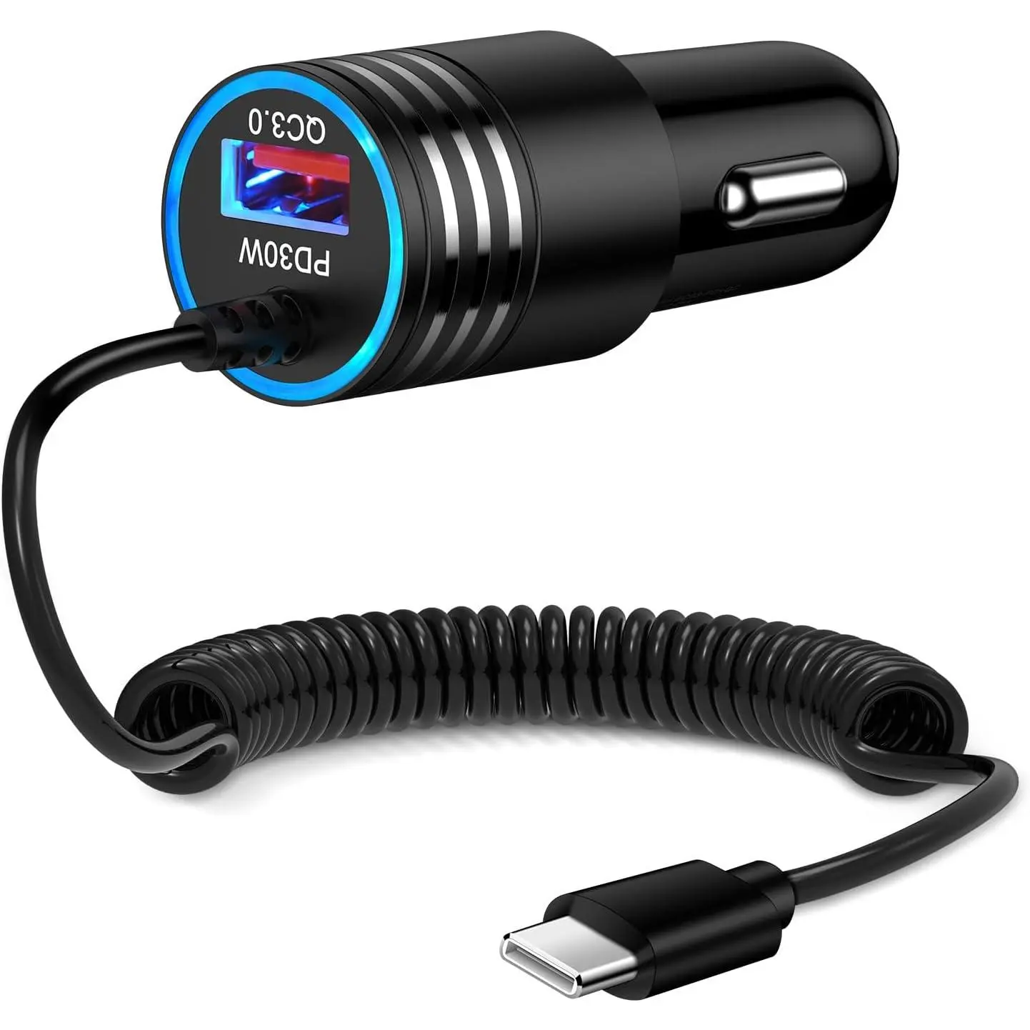 Fast Car Charger USB C for iPhone 17 Pro Max/17 Air/16e/16/16 Pro Max/15 |   48W Type C Car Charging Adapter with 3ft Retractable USB C Coild Cord for Samsung Galaxy S26 S25 Edge A57 A37 A17 A56 A16 A15