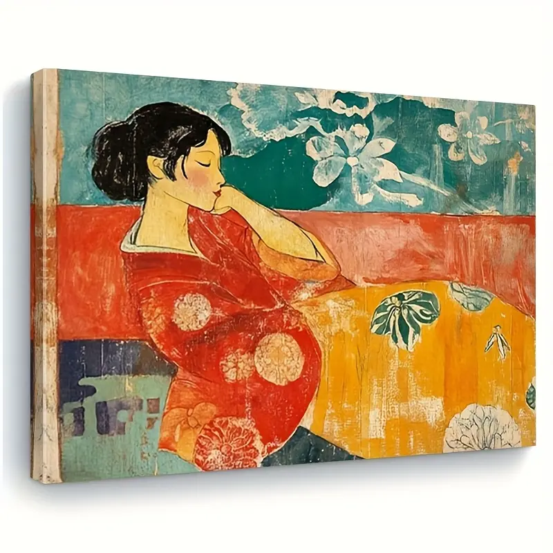 Framed, 1 piece wooden framed canvas wall art, ready-to-hang Matisse print featuring a Japanese woman in a vintage style, canvas decoration for bedroom, kitchen, office, bar, farmhouse living room, home wall decoration with frame