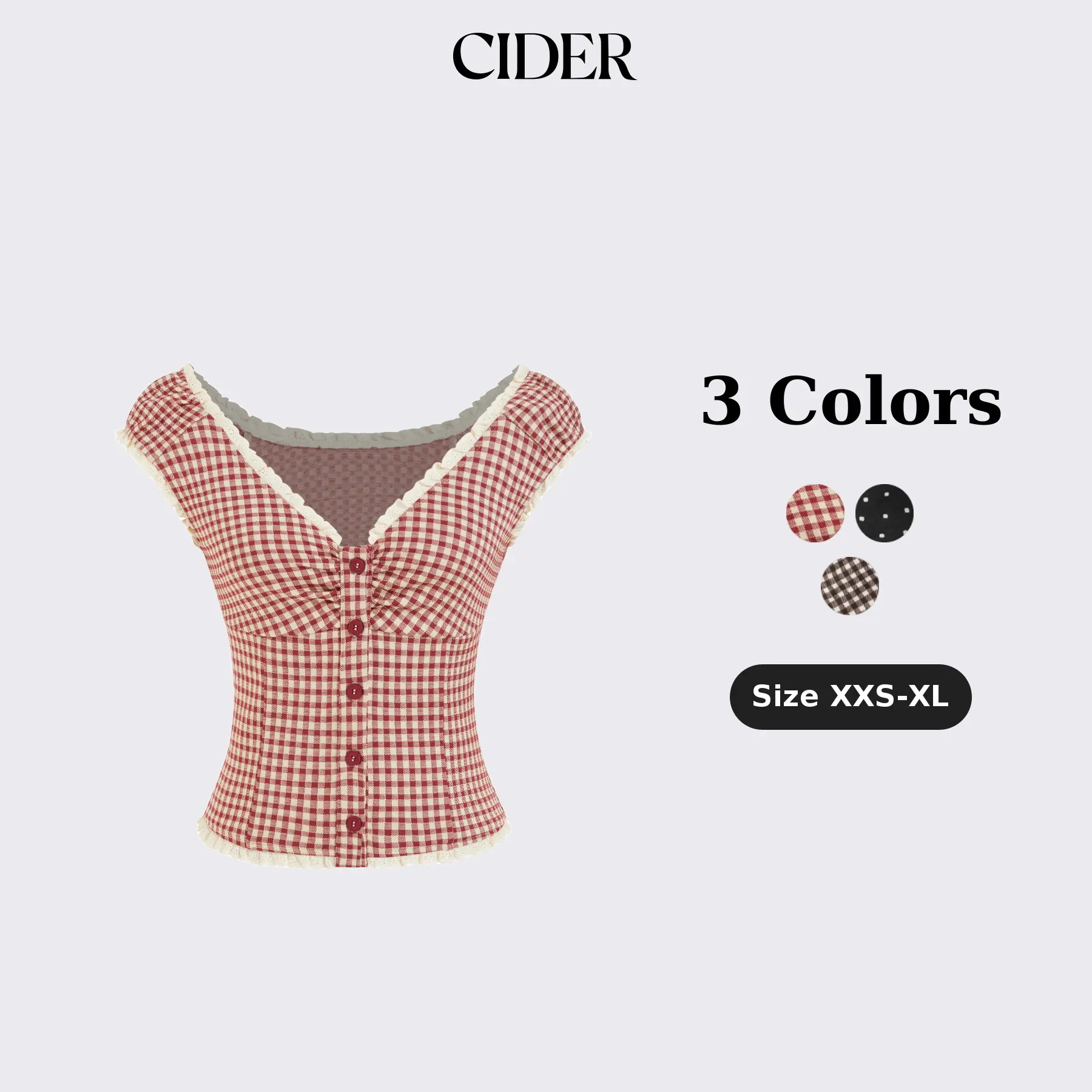 Cider Vintage Gingham Sweetheart Top for Casual Daily, Elegant Jacquard Blouse, Ladies Ruched Shirt, Retro Vacation Outfits, Lady Crop Tops