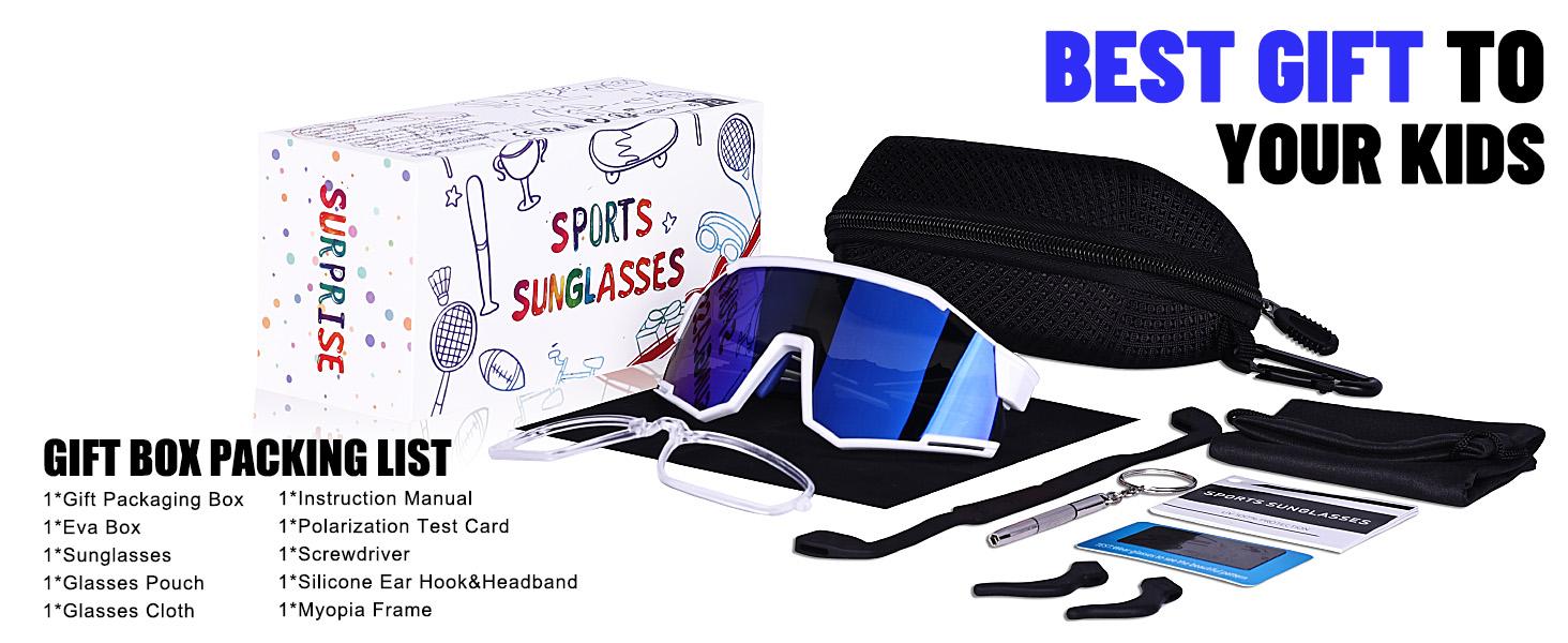 Polarized Kids Sunglasses, Youth Baseball Sunglasses Ultra-Light TR90 Frame UV400 Sports Cycling Glasses for Boys Girls