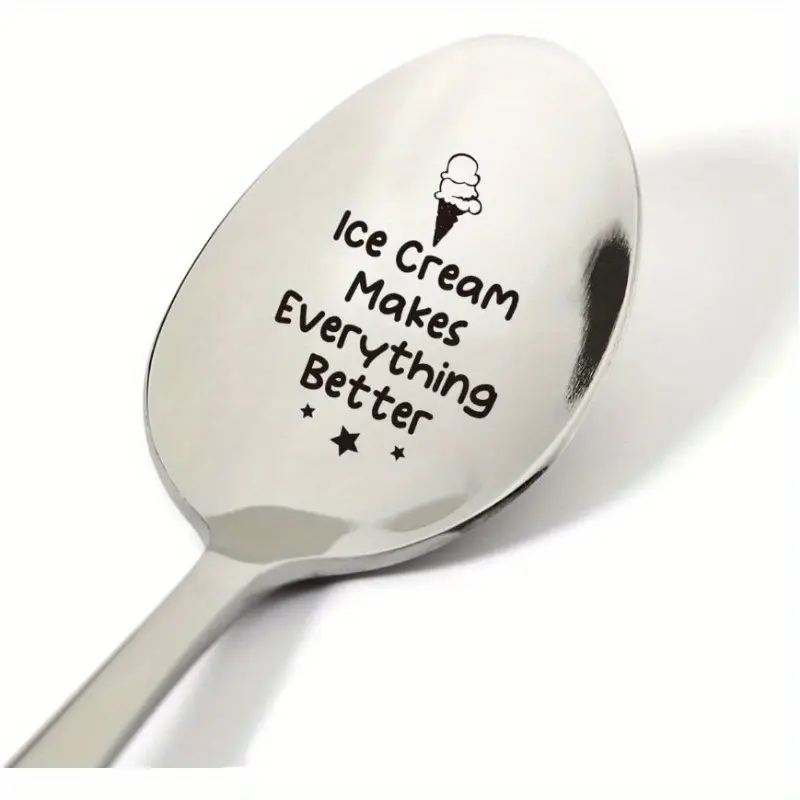 Gifts for ice cream lovers, stainless steel spoon with fun lettering "Ice cream makes everything better", novelty gifts for friends