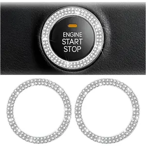 Bling  Engine Start Ring , 2 count Sparkling  Rhinestone  Push to Start Button Sticker,  Auto Key  Knob Decorative Ring,  for  (White)
