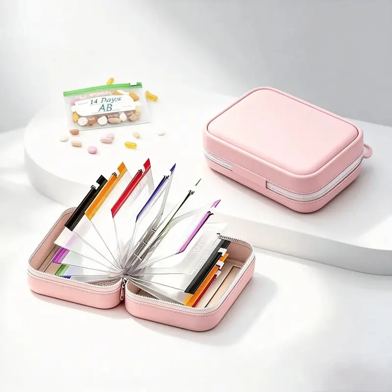 1 Set Waterproof Pill Pouch Set with 14 Color-Coded Pouches, Zippered Large Weekly Pill Organizer, Reusable Travel Medicine Case for Vitamins, Fish Oil & Daily Essentials