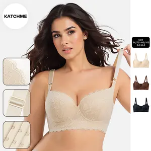 KatchMe Women's Elegant Lace Adjustable Strap Underwire Push-Up Bra, Classy 3/4Coverage Breathable Bra, Soft Prevent Sagging Underwear