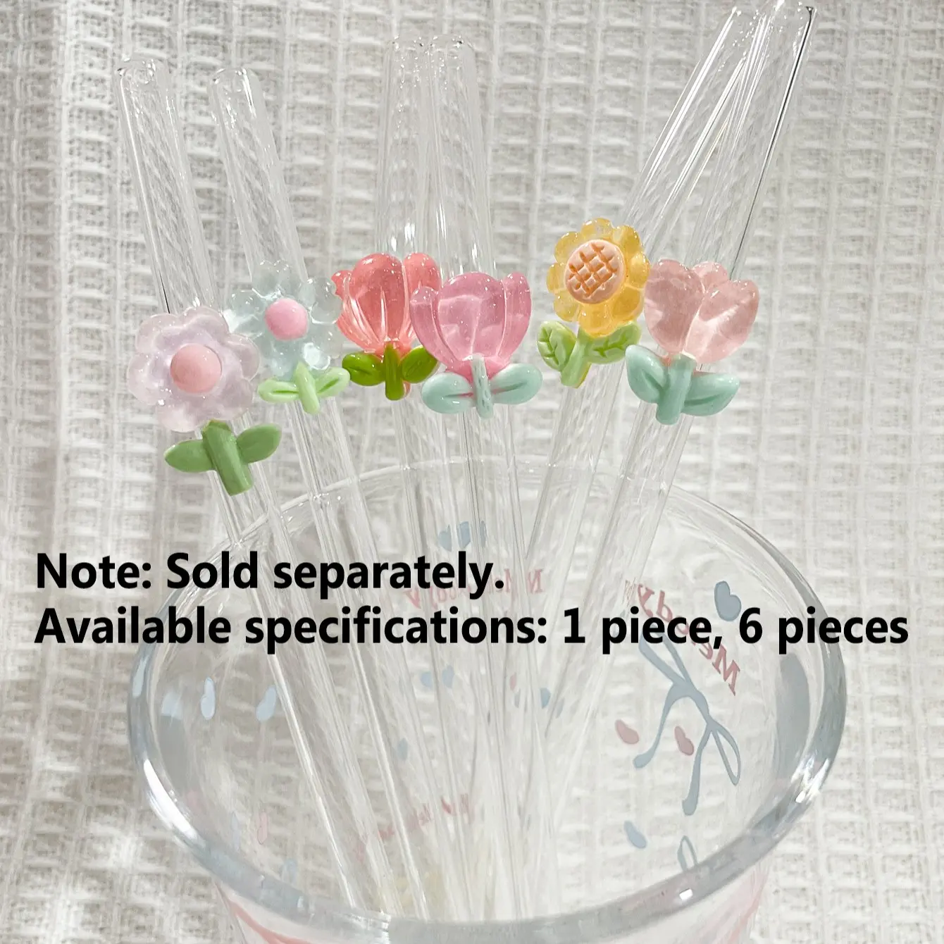 Reusable Thick Glass Straw Set with Flower Charm, Cartoon Arc Transparent Party Straws, Drinking Straw, Ideal for Kitchen, Cold Drinks, Bar, Parties, Gifts