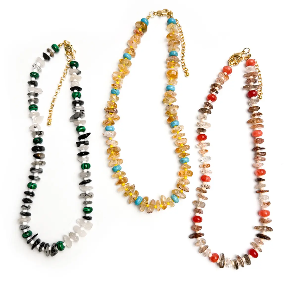 Women's Ethnic Natural Raw Crystal Chip Choker Necklace Single Strand Set, Adjustable Nylon Strand, Female Birthday Gift for Camping & Hiking Enthusiasts, Raw Crystal Chips, Beads, Crystal Beads