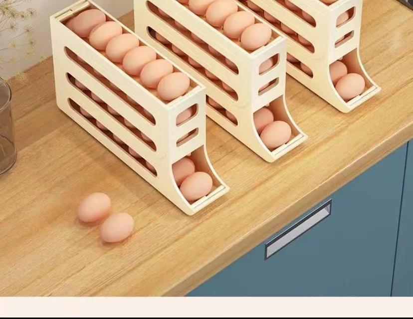 Rolling Egg Storage Box for Refrigerator, Household Egg Holder, Automatic Sliding Tray Egg Preservation Organizer