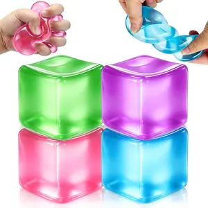 Squishy Ice Cube Stress Balls, Slow Rising Stress Relief Toy, Squeeze Ball Fidget Toys for Adults Teens Boys Girls, Sensory Toys for Kids with Autism, Party Favors Gifts (Blue+Green+Red+Purple)fidget toys