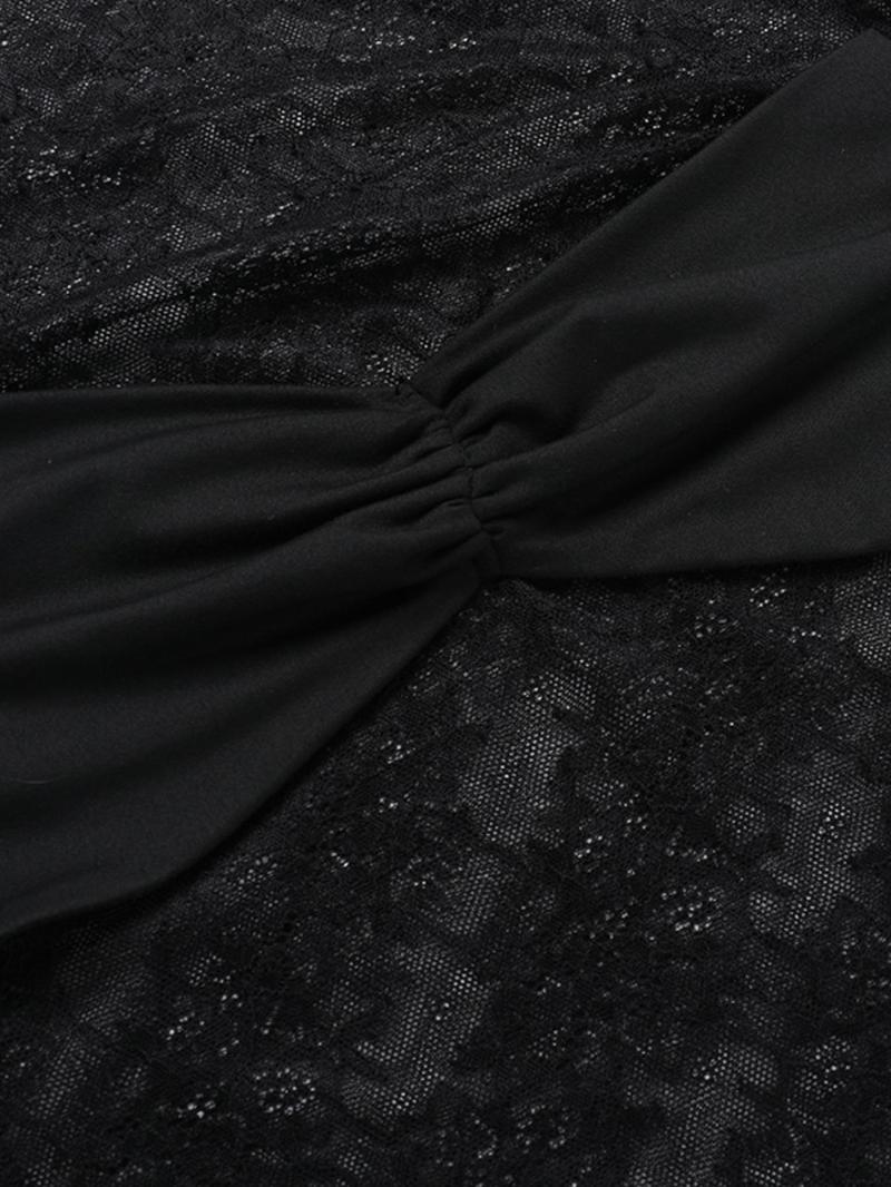 Women's Lace Sheer Longsleeves Top & Skirt Two-piece Set, Long Sleeve Round Neck Top & Skirt, Ladies Clothes for All Seasons, Womenswear, Matching Sets, Skirts Sets, Fall outfit