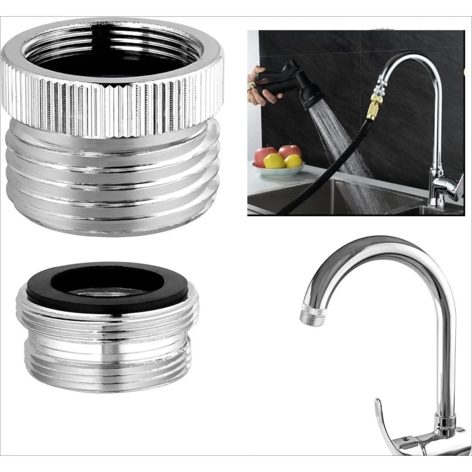 Faucet Adapter with Aerator, 3/4" GHT Thread Sink Faucet to Garden Hose Adapter, Faucet Adapter to Garden Hose for Kitchen and Bathroom, Hose Attachment for Sink