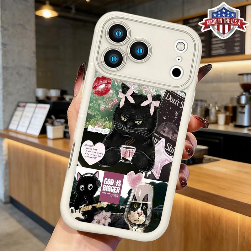 Cute Funny Black Cat Aesthetic Collage Pattern Case for iPhone 17 Pro Max 16 15 14 13 12 11 XR XS Plus Air Slim Shockproof Anti Drop Protective Lightweight TPU Cover