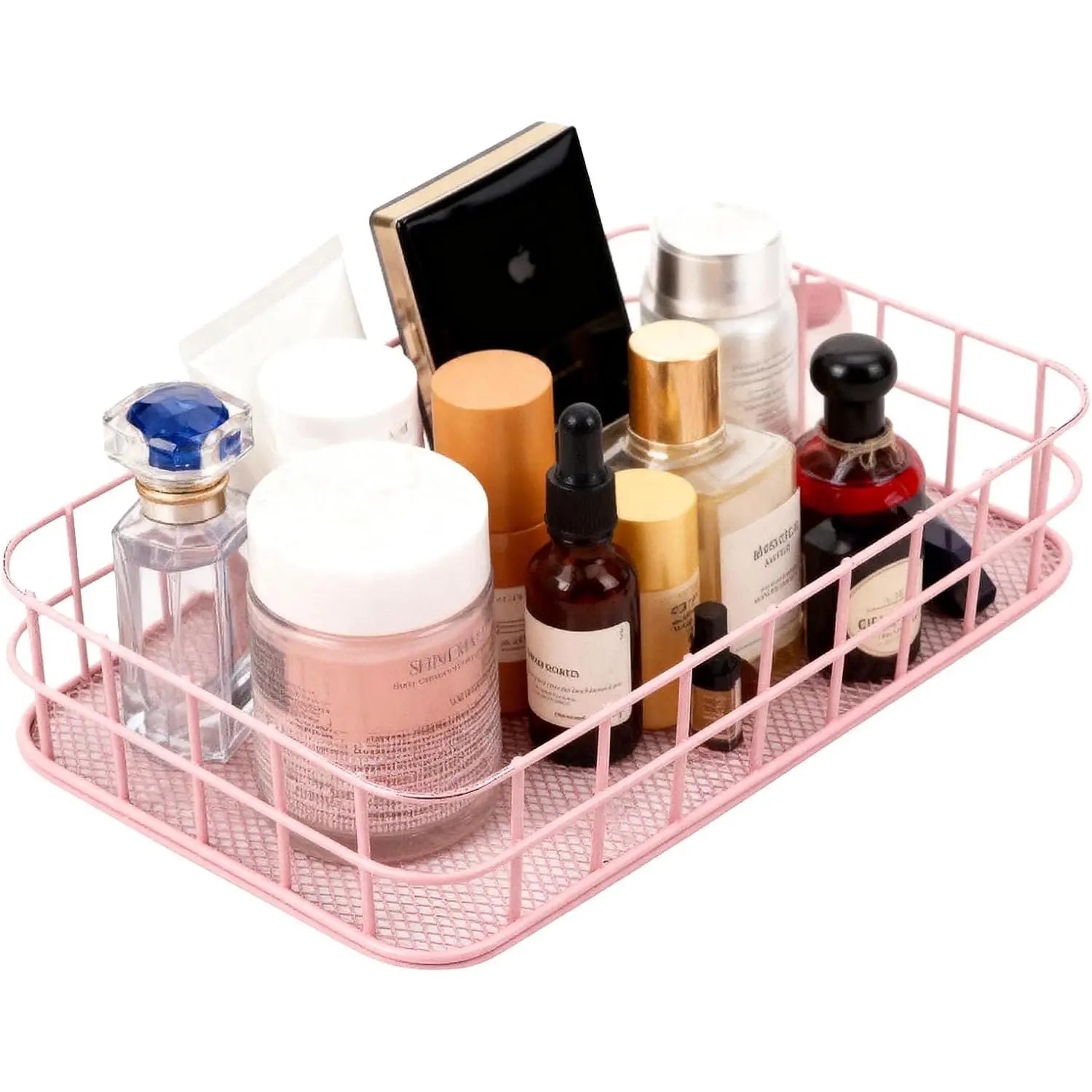 Metal Wire Storage Basket with Handles – Decorative Office Organizer Bin, Small Cube Storage Basket for Desk, Shelf, Closet, and  Organization ()
