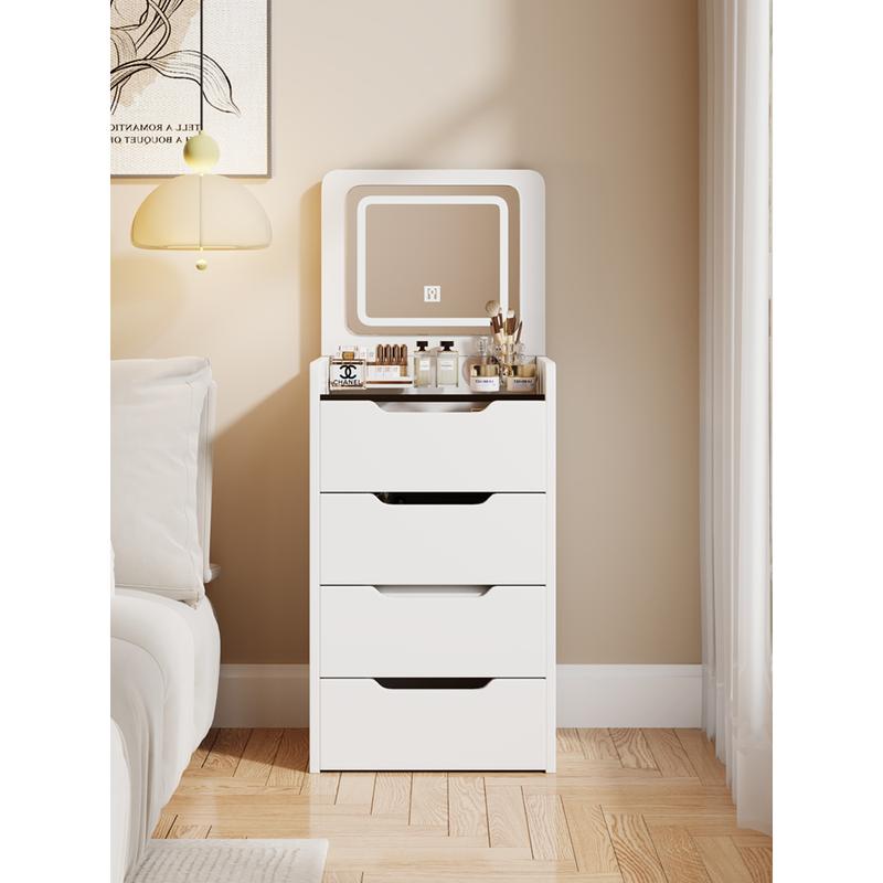 3 in 1 Vanity Desk with Plip Top Mirror, Small Make Up Vanity Set with Visible Glass Desktop, Compact Makeup Vanity with 3 Drawers, Cushioned Tool, Dressing Table for Bedroom