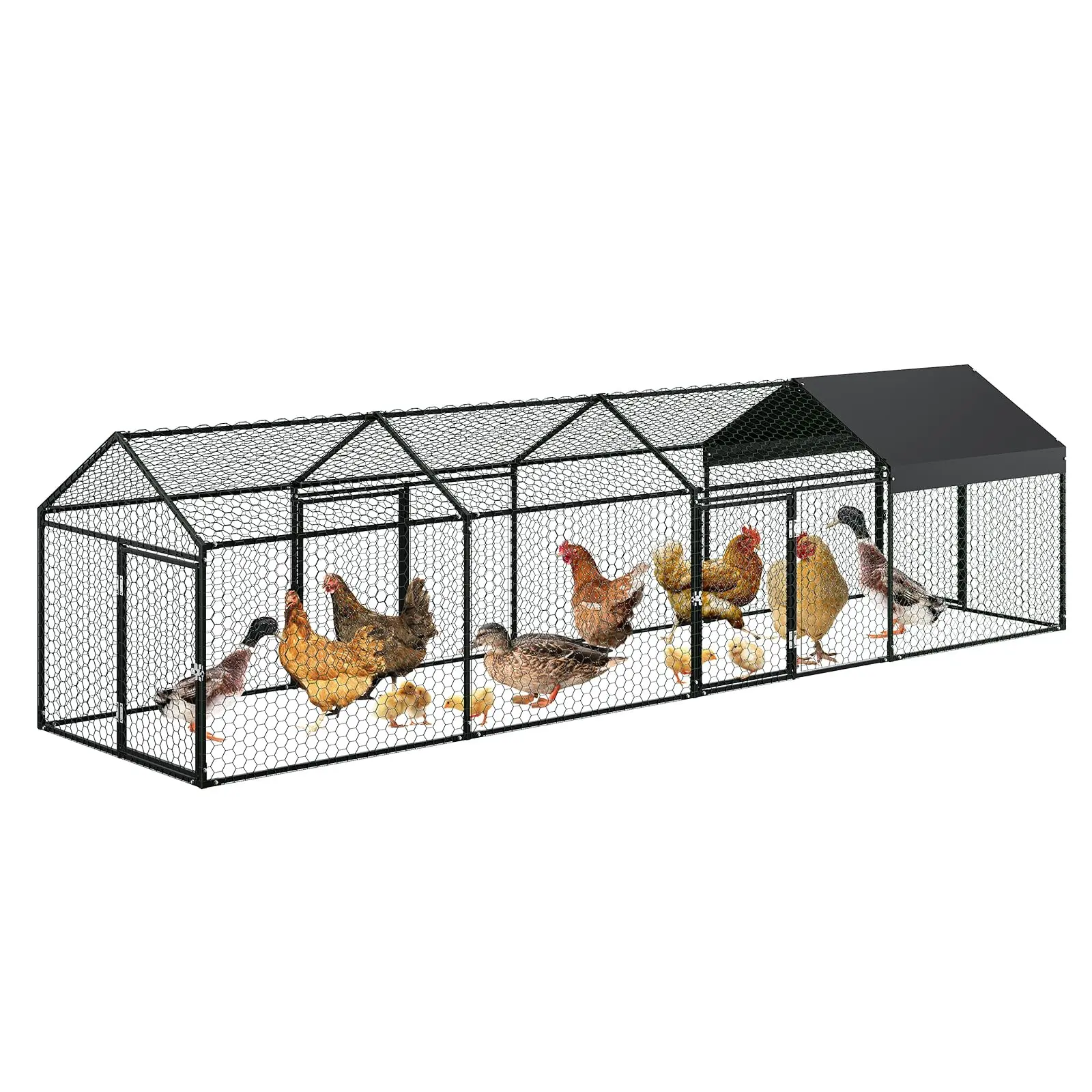 Large Metal Chicken Coop with Weatherproof Cover – Outdoor Poultry Cage for Backyard Hens, Ducks & Rabbits with 2 Easy Access Doors, 120"×40"×40" /160"×40"×40"