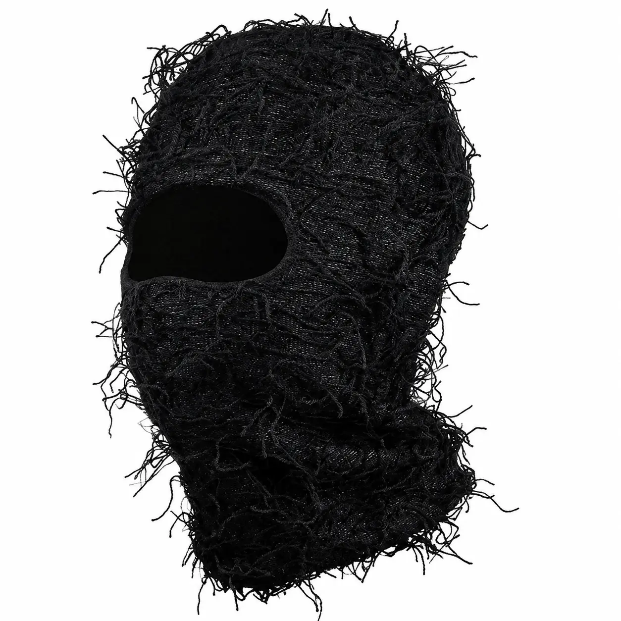 Warm, breathable knitted balaclava face mask with distressed texture, full-coverage winter neck warmer and beanie hybrid design for men and women, one-size stretchable fit for skiing, hiking, cycling, and cold-weather outdoor activities