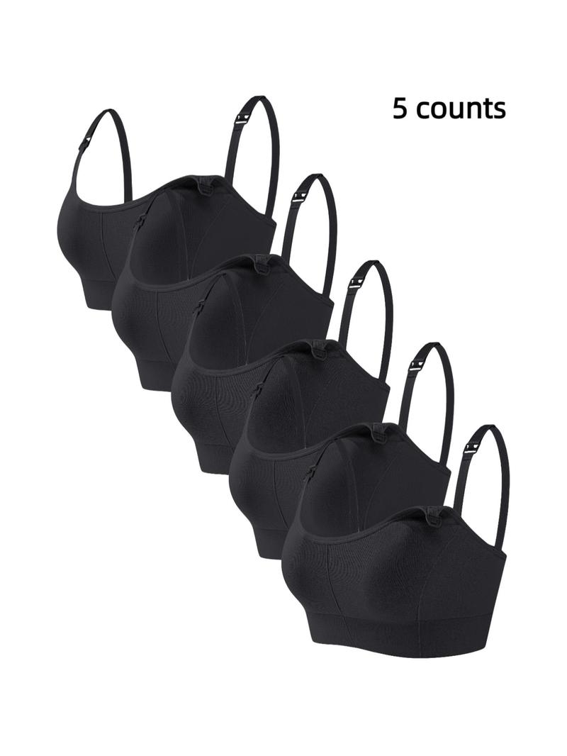 Women's Solid Detachable Adjustable Strap Nursing Bra Set, Front-Closure Bra, Soft Comfortable Breathable Pregnancy Maternity Bra, Maternity Clothing, Maternity Lingerie