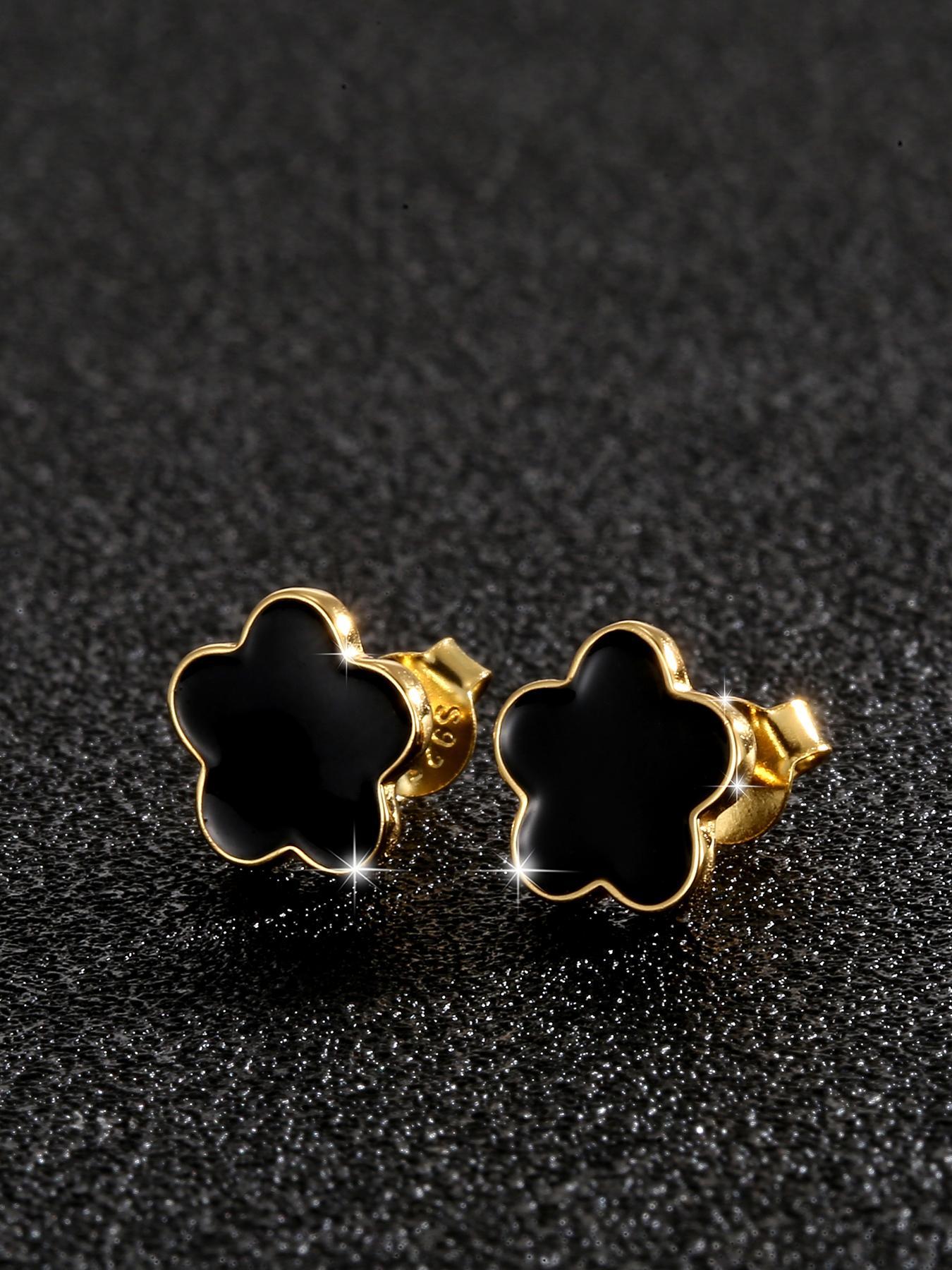 S925 Sterling Silver Four-leaf Clover Design Stud Earrings, Fashionable Stud Earrings for Women & Girls, Trendy All-match & Exquisite Jewelry for Birthday Gift, Flower Stud Earrings