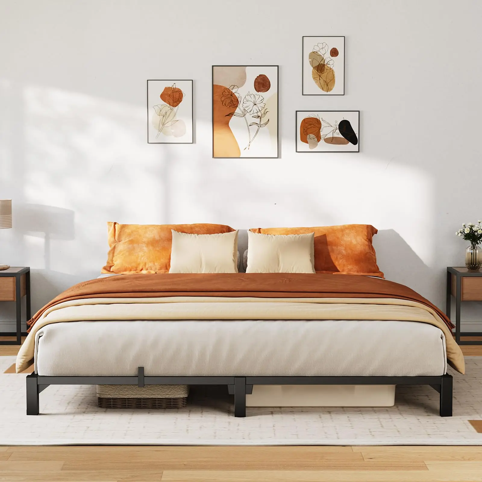 Heavy Duty Rectangular Metal Platform Bed Frame with Reinforced Iron Slats Support, Tool-Free Assembly, No Box Spring Needed, Noise-Free, 800 Lbs Capacity, Multi-Size Option (Twin, Full, Queen, King) & Various Heights