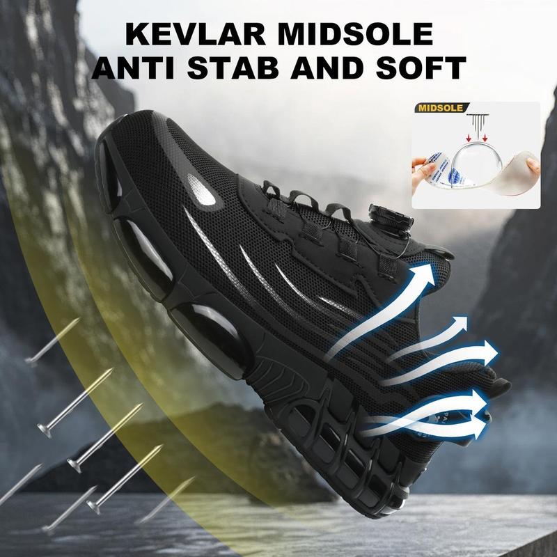 Men's Steel Toe Safety Shoes Puncture Proof Smash Proof Swivel Button Grey Mesh Work Boots for Outdoor Construction Dustproof Durable Non-Slip Outsole