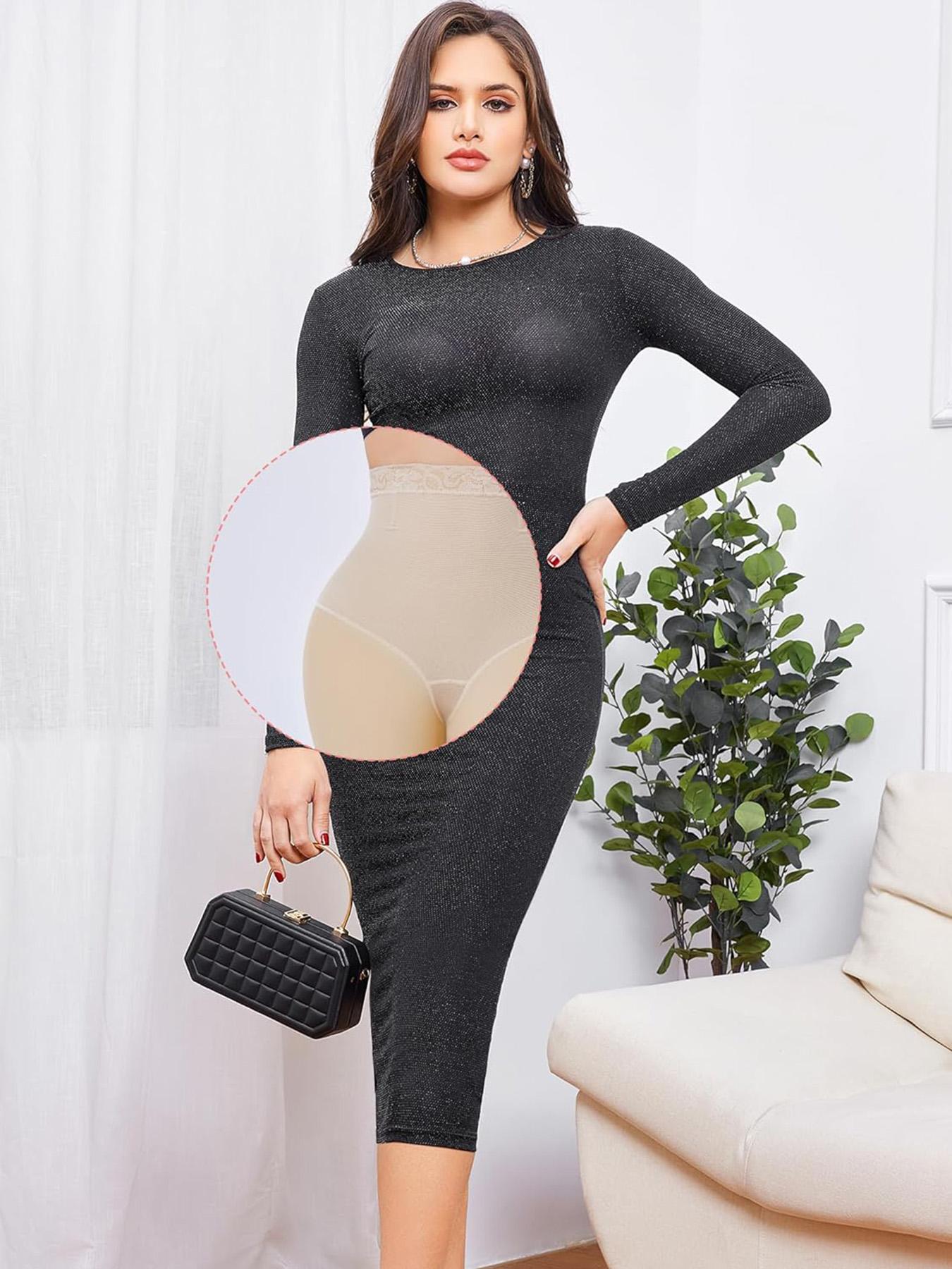 Women's Solid High Waist Contrast Lace Shapewear Bottom, Tummy Control Butt Lifting Shapewear Bottoms, High Stretch Shaper for Daily Wear, High Waist Shaperwear