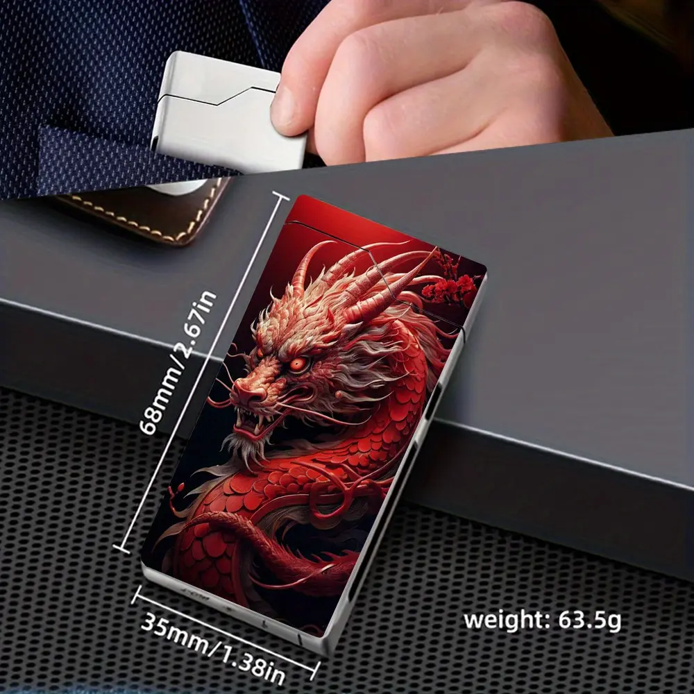1pc Windproof Arc Lighter with Red Auspicious Dragon Pattern, Electronic Lighter, Windproof Lighter, Windproof Arc Lighter, Type-C Rechargeable Lighter, Metal Shell, Battery Indicator, Dual Arc, Gift Box Packaging, Auto Shut-off, Outdoor Survival
