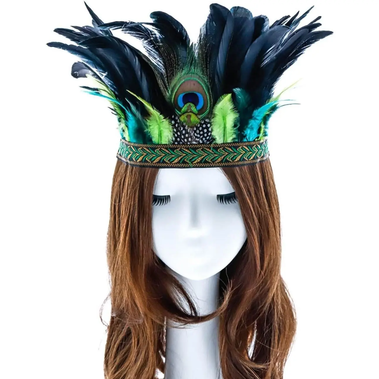 Peacock Feather Fascinator Headband Decorative Headpiece Crown Headdress for Halloween Costume Party(Gift)