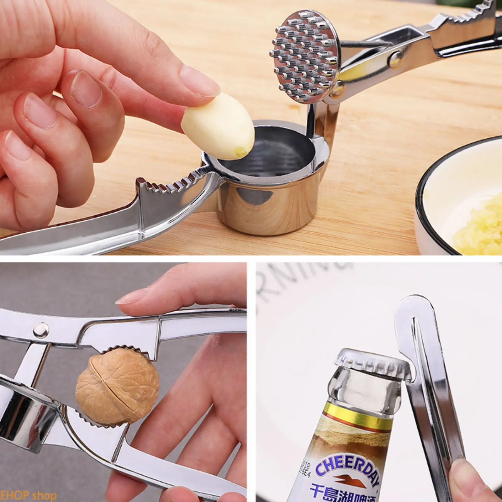 Thickened Alloy Manual Garlic Press Multi-Functional Kitchen Gadget Garlic Masher Crusher Squeezer Ginger Juicer Easy Clean Food Prep Tool For Home Cooking Daily Kitchen Use