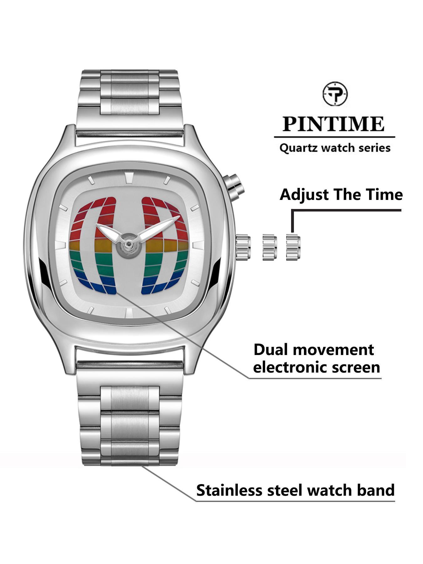 Men's Quartz Watch, Dual Battery Dual Movement Electronic Screen, Waterproof Luminous Fashion Business Stainless Steel Wristwatch Business Fashion Watches