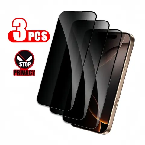 3Pcs Privacy Screen Protector for iPhone 16E 13 14 15 16 17 Air Pro Max Plus Full Coverage Anti Spy 9H Hardness Tempered Glass Film Case Friendly Protection Shockproof Anti-Fingerprint, Phone Accessories, Scratch Resistant, Fits Iphone