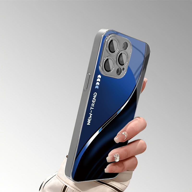 Blue and black striped pattern design, creative phone case with lens protection, suitable for iPhone 17 16 15 14 13 12 11 pro max, is a very good gift