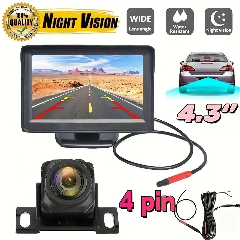 Bileeko 4.3 Inch Backup Camera Set with HD Display, Universal Car Rearview Camera for Cars Trucks Rvs, Eliminate Blind Spots