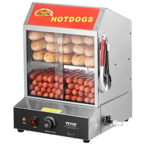 VEVOR Hot Dog Steamer, 28.5QT, 2-Tier Hot Dog Hut Steamer, 86185 Temperature Control, Electric Bun Warmer with Tempered Glass Slide Doors Partition Plate Tong, Stainless Steel, for Hot Dogs Buns