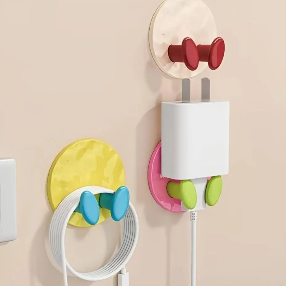 3-Pack Multicolor No-Drill Plug Holder Hooks, Multi-Functional Charger Cable Organizer, Self-Stick Wire Management for Bedroom Kitchen Desk