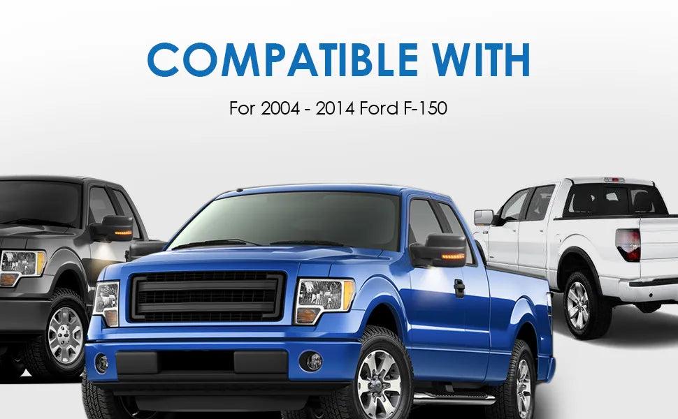 Black Power Heated Side View Mirrors for 2004-2014 Ford F150 Truck w/ Sequential Turn Light, Puddle Light