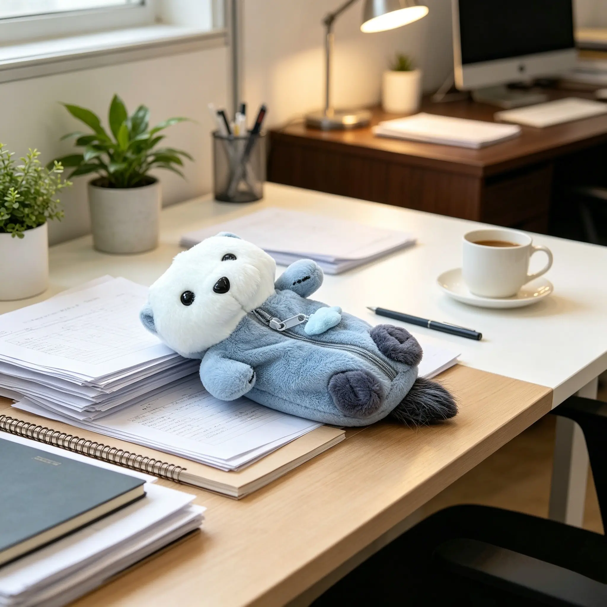 Cute Plush Pencil Case, 1 Count Durable Cartoon Animal Design Pencil Bag with Zipper, Stationery Storage Bag for Office & School, Stationery Supplies, Desk Supplies