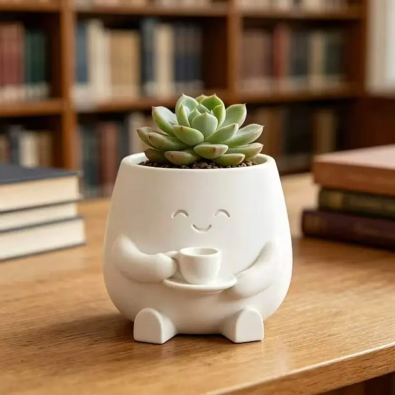 Cute Cat Smile Face Planter Pot, 3D Printed Mini Plastic Flower Pot with Drain Holes, Irregular Shape for Home Office Decor, Succulent Planter Gift for Cacti and Small Plants