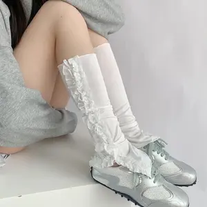 Korea Women Cotton White Calf Socks Lace Ballet Open Stacked Japanese JK Lolita Dress Up Flower Stockings Y2K Cosplay Socks