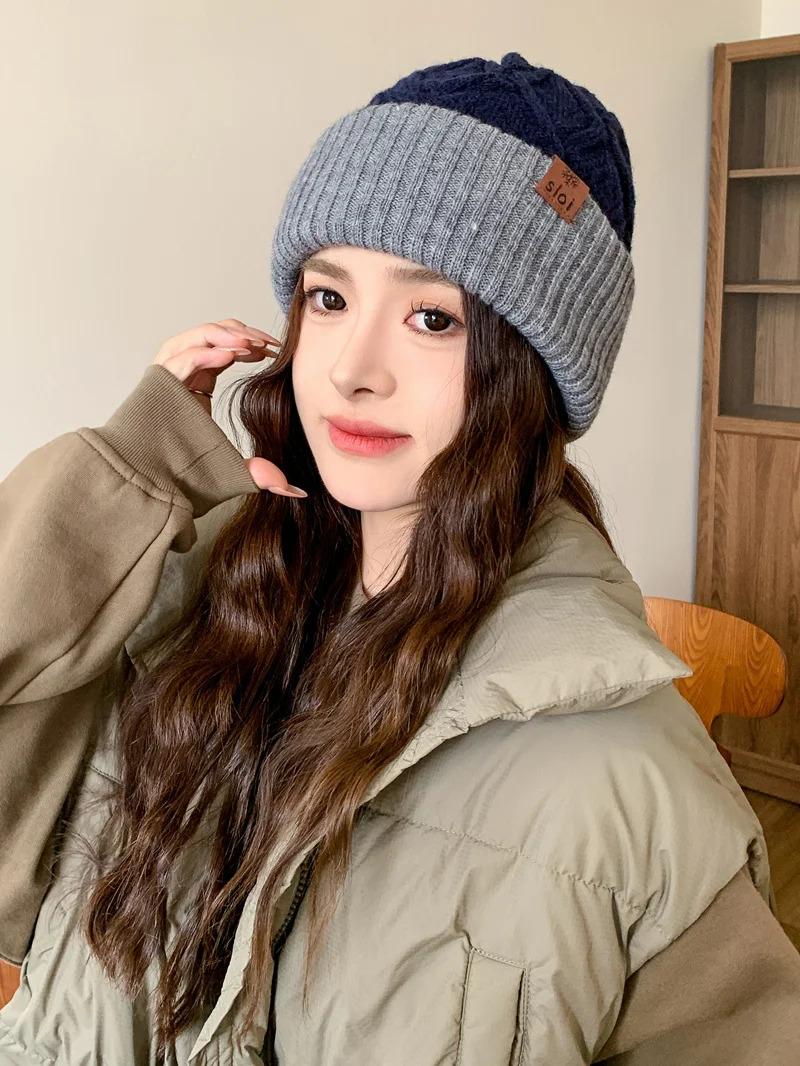 New Women Fashion Slouchy Winter Hats Various Wearing Method Reversible Beanie Hat Thick Knitted Hats