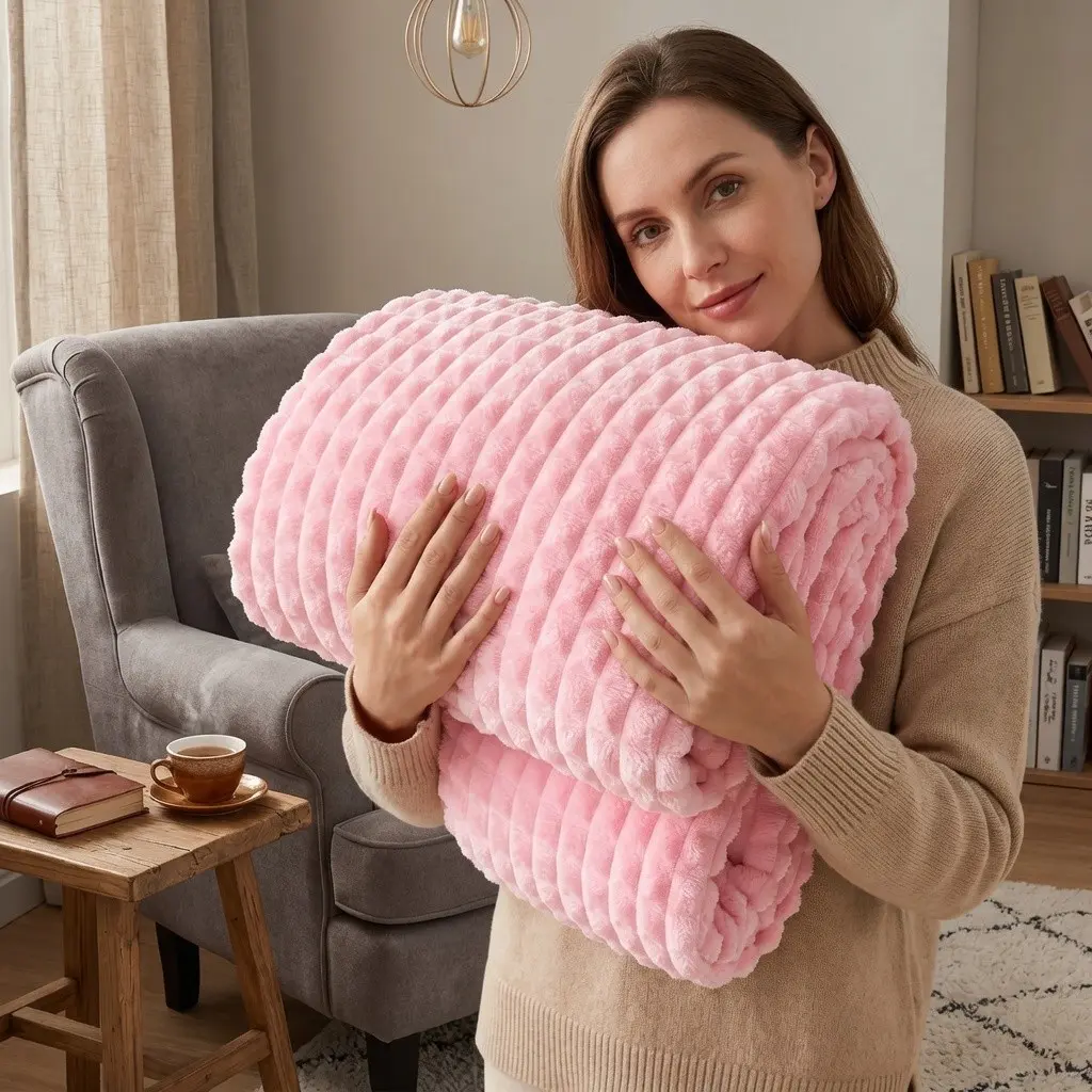 1pc Ultra-Soft Grid Pattern Throw Blanket | Lightweight Bed & Sofa Blanket, Minimal Solid Color Cozy Nap Blanket for Home Office & Living Room, Casual Soft Blanket, Cozy Blankets