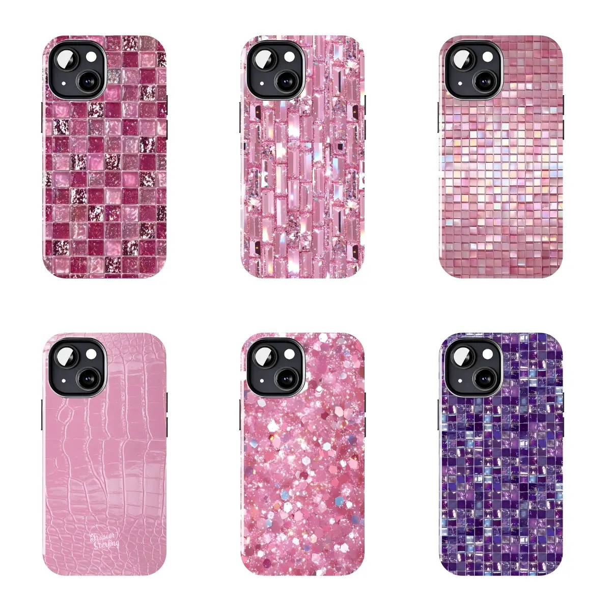 Pink Rhinestone Mosaic Bling Phone Case Suitable for iPhone 17-11 Pro Max/Plus and  Samsung Galaxy S23-25