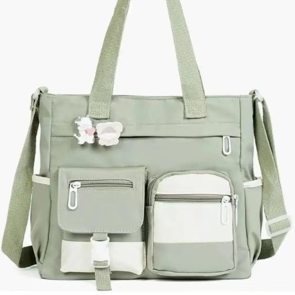 Waterproof Oxford Nylon Large Capacity Tote Bag, Color Block Multi Pocket Detachable Strap Crossbody Shoulder Handbag for Student School Daily Commute