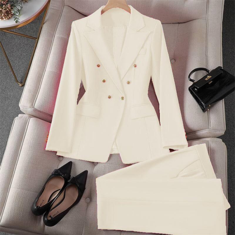Vintage Blazer Slim Fit Fashion 2025 Women Korean Style Casual Design Sense Top and Trousers Set233
